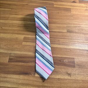 Pronto Uomo Tie Silk Cotton Polyester Blend Pink Gray Blue Stripes Men's Tie